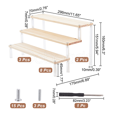 3-Tier Wood & Acrylic Minifigures Display Risers ODIS-WH0043-17B-1