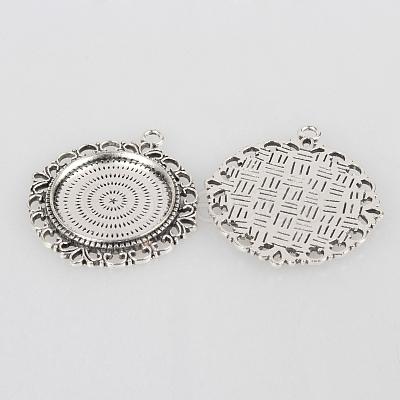 Tibetan Style Alloy Pendant Cabochon Settings TIBEP-N003-63AS-1