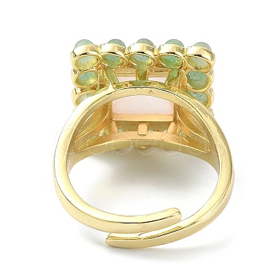 Natural Rose Quartz & Green Aventurine Gemstone Rectangle Adjustable Ring RJEW-B030-01A-11-1