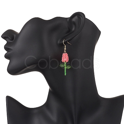 Stainless Steel Glass Flower Dangle Earrings EJEW-MZ00574-04-1