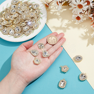 40Pcs 8 Styles Alloy Rhinestone Pendants ALRI-NB0001-19G-1