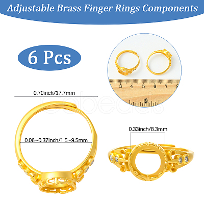 6Pcs Adjustable Brass Finger Rings Components KK-BBC0021-27-1