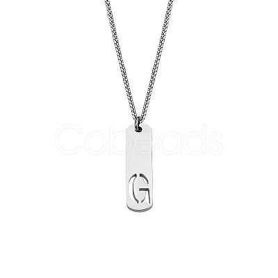 304 Stainless Steel Rectangle with Laser Cut Initial Pendant Necklaces FS-WG71FEF-11-1