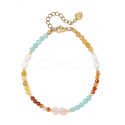 Faceted Natural Yellow Opal & Amazonite & Carnelian Beaded Bracelets for Women BJEW-JB14487-1
