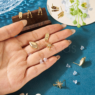 10Pcs 5 Styles Brass Stud Earring Findings KK-TA0002-82-1