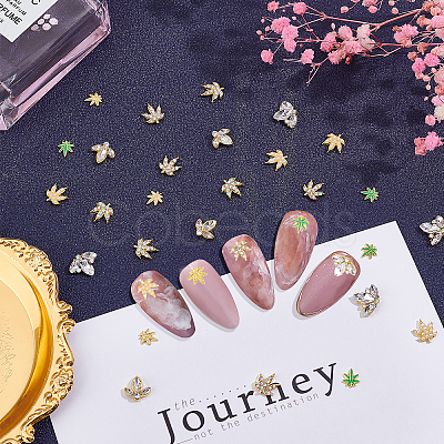 7-style Custom Maple Leaf Alloy Rhinestone Nail Art Studs Cabochons MRMJ-WH0072-74-1