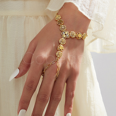 Brass Flower Hexagon Mittens Bracelets for Women XB1526-1