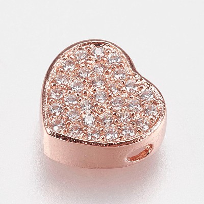 Brass Micro Pave Cubic Zirconia Beads KK-I614-055RG-1