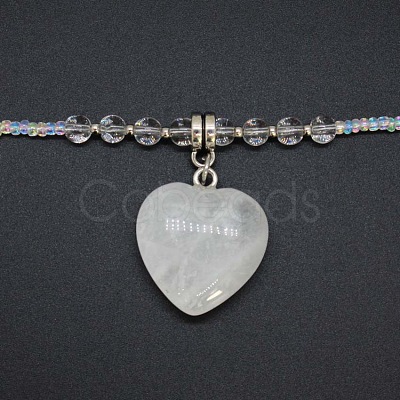 Natural Gemstone Heart Pendant Colorful Glass Seed Beads Beaded Necklaces for Women VA8487-3-1