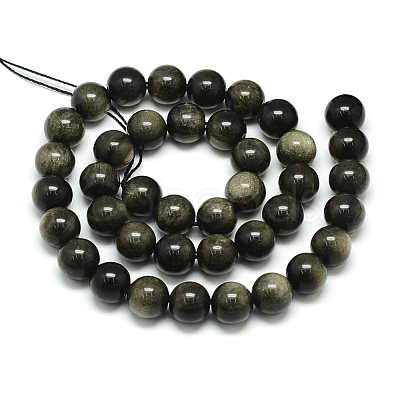 Natural Golden Sheen Obsidian Beads Strands G-S150-20-12mm-1