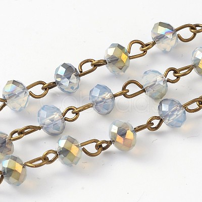 Handmade Electroplate Glass Faceted Rondelle Beads Chains for Necklaces Bracelets Making AJEW-JB00147-04-1