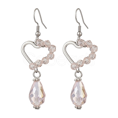 Heart with Teardrop Electroplate Glass Dangle Earrings for Women EJEW-JE06803-01-1