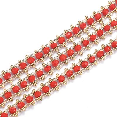 Brass Handmade Faceted Glass Beaded Chains CHC-F012-04A-1