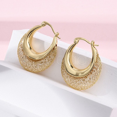 Brass Clear Cubic Zirconia Hoop Earrings EJEW-R025-36G-1