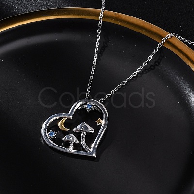 Brass Blue Cubic Zirconia Mushroom Heart Pendant Necklaces for Women LS-NJEW-C067-01P-1