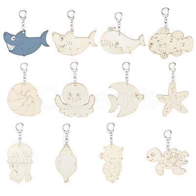 44Pcs 11 Style Wood Pendant Decorations HJEW-PH02316-1
