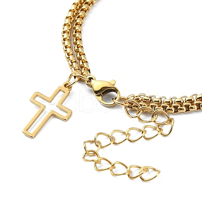 304 Stainless Steel Hollow Cross Charm Bracelet with Double Layer Box Chains BJEW-A002-01G-1