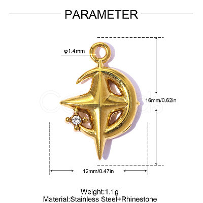 304 Stainless Steel & Rhinestone Pendants STAS-OY015-68G-1
