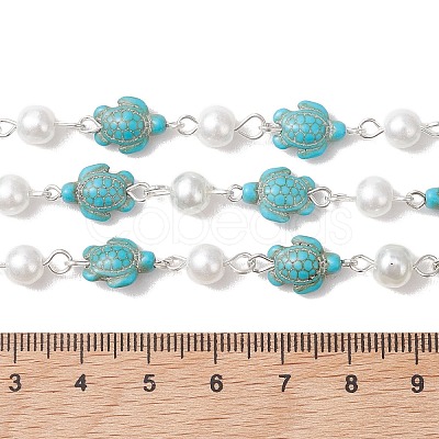 2Pcs 2 Colors Synthetic Turquoise & Glass Pearl Link Chains AJEW-JB01594-02-1