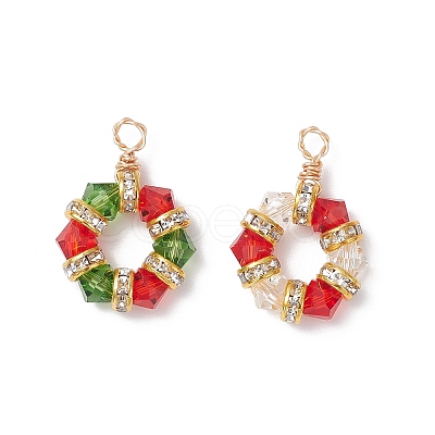 2Pcs 2 Colors K9 Glass and Brass Crystal Rhinestone Beaded Hexagon Pendants PALLOY-JF04343-1