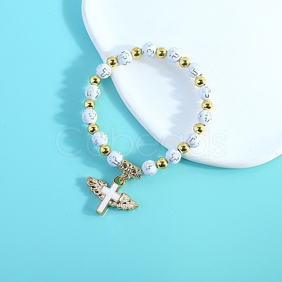 Oval with Cross Pattern Alloy Charm Bracelets FS-WG67826-01-1