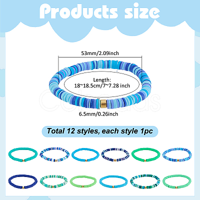 12Pcs 12 Color Polymer Clay Heishi Bead Stretch Bracelets Set with Plastic Beaded BJEW-PH01903-1