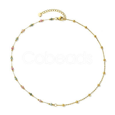 Natural & Synthetic Mixed Gemstone Faceted Round Beads Handmade Link Chain Necklaces with 316 Stainless Steel Chains NJEW-JN06059-1