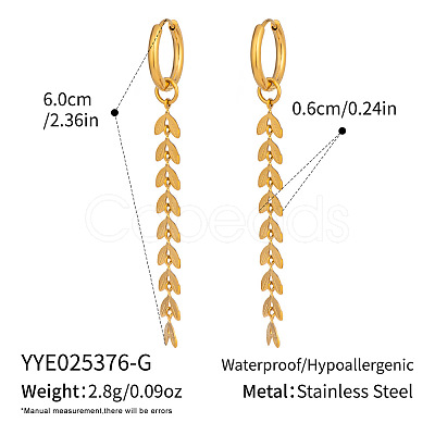 304 Stainless Steel Wheat Tassel Hoop Earrings ID4958-1-1