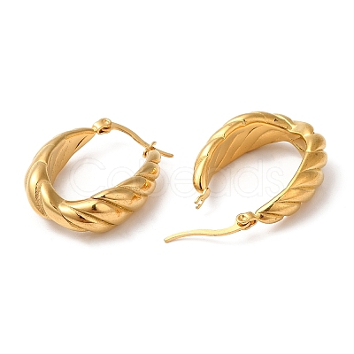 Ion Plating(IP) 304 Stainless Steel Grooved Oval Hoop Earrings EJEW-K244-40G-1