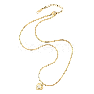 Ion Plating(IP) 304 Stainless Steel & Shell Heart Pendant Flat Snake Chain Necklaces for Women NJEW-F328-07G-1