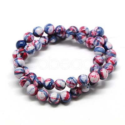 Dyed Round Synthetic Gemstone Ocean White Jade Beads Strands G-F085-10mm-M-1