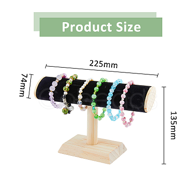 Velvet T-Bar Bracelet Display Stands with Wooden Base BDIS-WH0010-03A-1