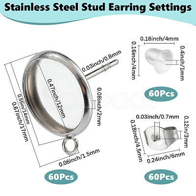 202 Stainless Steel Stud Earring Settings STAS-SP0001-91D-1