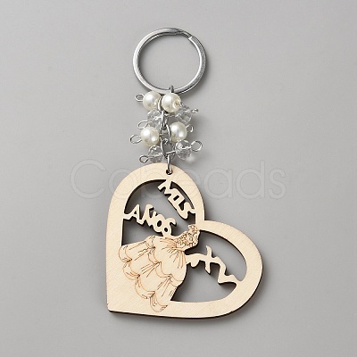 Wood Keychain HJEW-WH20022-02-1