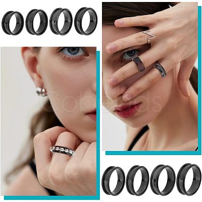 Unicraftale 16pcs 8 Style Stainless Steel Grooved Finger Ring Settings RJEW-UN0001-29-1