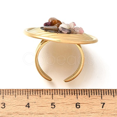 Natural Rose Quartz & Tiger Eye & Quartz Crystal & Amethyst Chip Finger Rings for Women RJEW-R012-06G-01-1