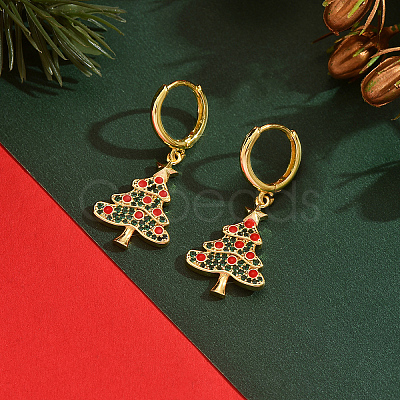 Brass Christmas Tree Hoop Earrings PF9956-1