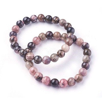 Natural Rhodonite Beads Stretch Bracelets X-BJEW-F380-01-B16-1