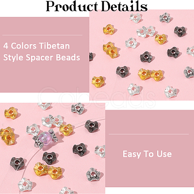 120Pcs 4 Colors Tibetan Style Alloy Beads FIND-SC0017-92B-1