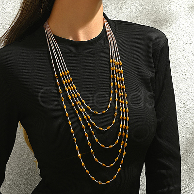 Bohemian Style Plastic Long Bicone Beads Multi Layered Necklaces for Women's Daily Parties DF6907-3-1
