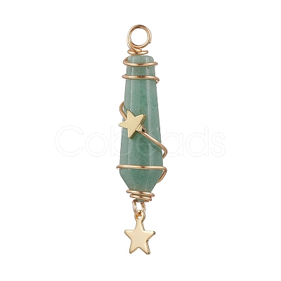 3Pcs 3 Styles Natural Green Aventurine Pointed Copper Wire Wrapped Faceted Bullet Big Pendants PALLOY-JF03572-02-1
