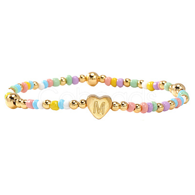Summer Stainless Steel Heart Alphabet Colorful Glass Seed Beaded Stretch Bracelets for Women JV8929-39-1