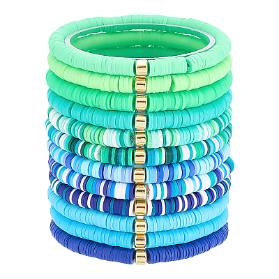 12Pcs 12 Color Polymer Clay Heishi Bead Stretch Bracelets Set with Plastic Beaded BJEW-PH01903-1