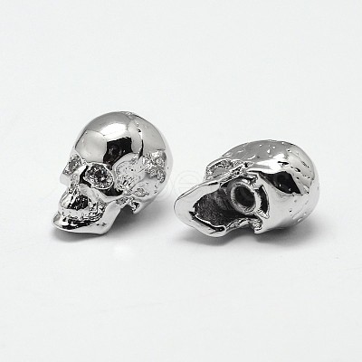 Skull Brass Micro Pave Cubic Zirconia Beads ZIRC-F018-03P-1
