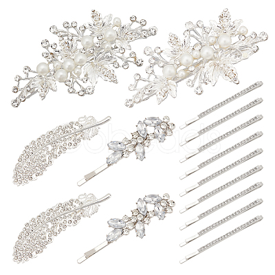 14Pcs 4 Style Wedding Bridal Alloy Rhinestone Hair Bobby Pins DIY-GA0003-90-1
