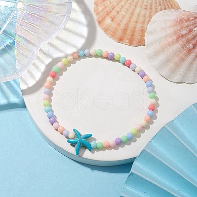Beach Starfish Synthetic Turquoise Link Bracelets BJEW-JB10238-04-1