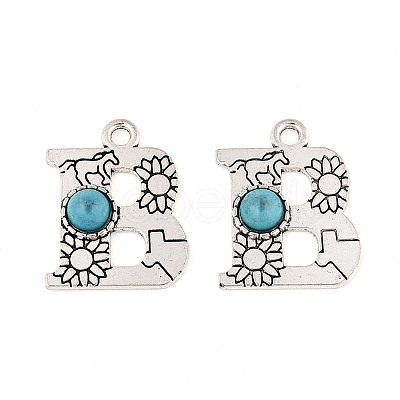 Synthetic Turquoise & Alloy Pendants PALLOY-H146-01AS-B-1