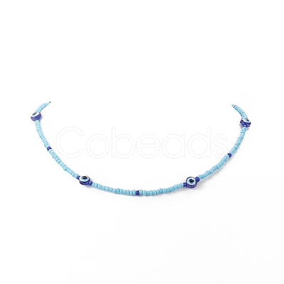 Resin Evil Eye & Glass Seed Beaded Necklace for Women NJEW-JN04243-1