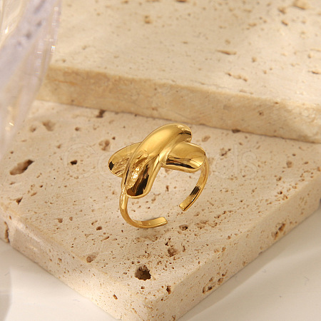 Ocean Themes 304 Stainless Steel Open Cuff Rings for Women RJEW-K293-02D-G-1