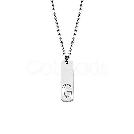 304 Stainless Steel Rectangle with Laser Cut Initial Pendant Necklaces FS-WG71FEF-11-1